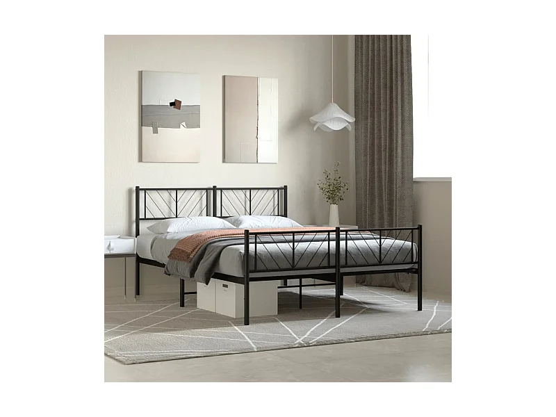 Bedframe met hoofd- en voeteneinde metaal zwart 140x200 cm