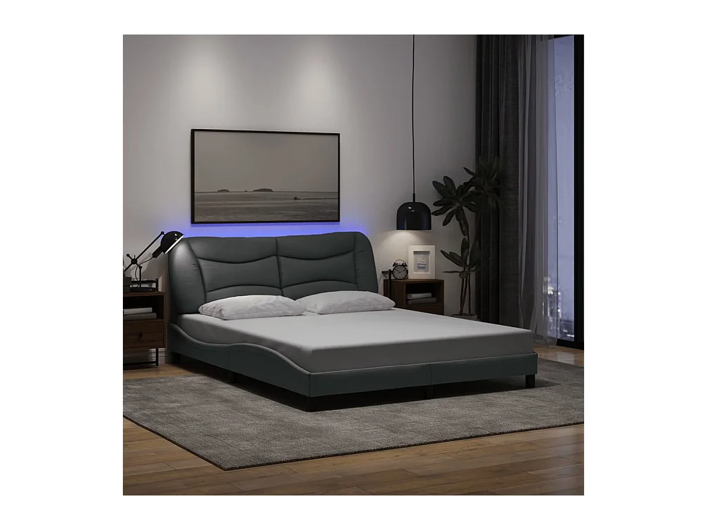 Cadre de lit avec LED sans matelas gris clair 160x200 cm tissu