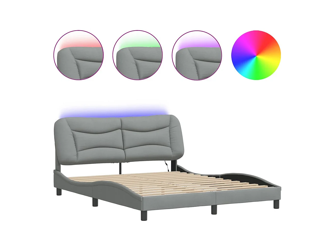 Bedframe met LED zonder matras "Hvar" 160x200 cm stof lichtgrijs