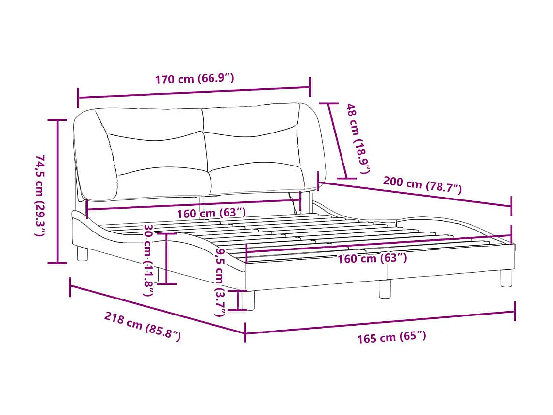 Estructura de cama con LED sin colchón Hvar gris claro 160x200 cm