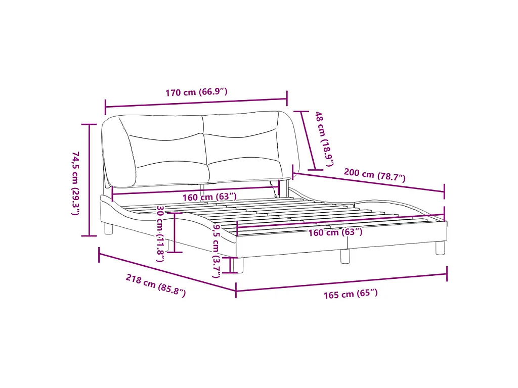 Giroletto con LED senza Materasso Hvar 160x200 cm Tessuto