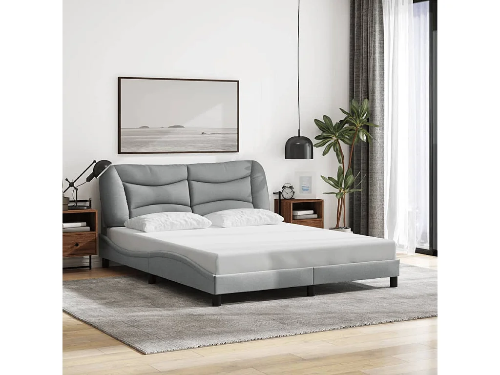 Bedframe met LED zonder matras "Hvar" 160x200 cm stof lichtgrijs