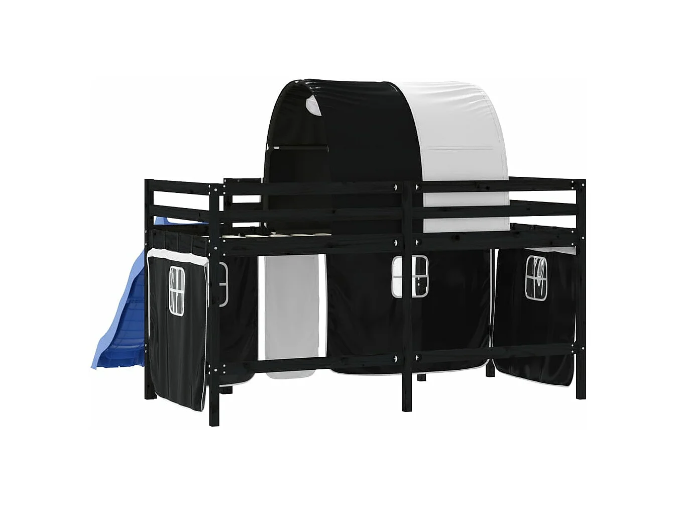 Kinderhochbett mit Tunnel Weiß & Schwarz 90x200 cm Kiefernholz