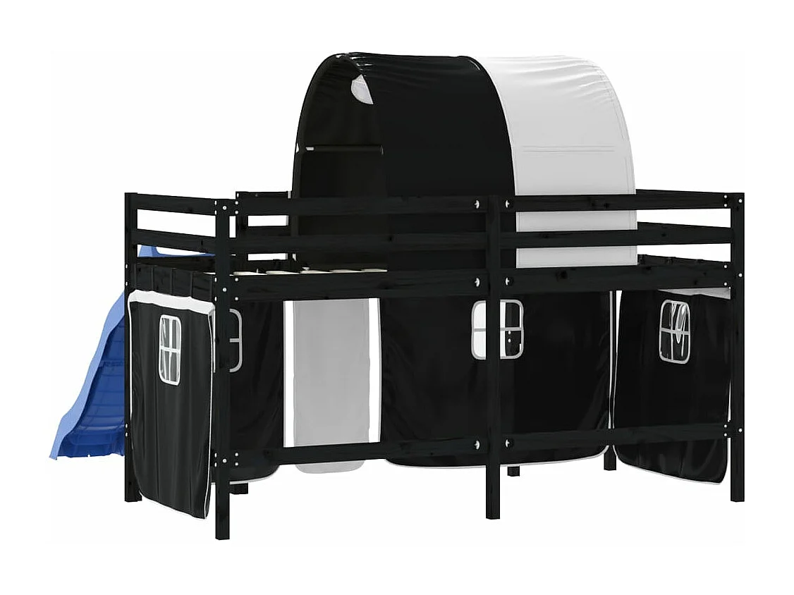 Kinderhochbett mit Tunnel Weiß & Schwarz 90x200 cm Kiefernholz