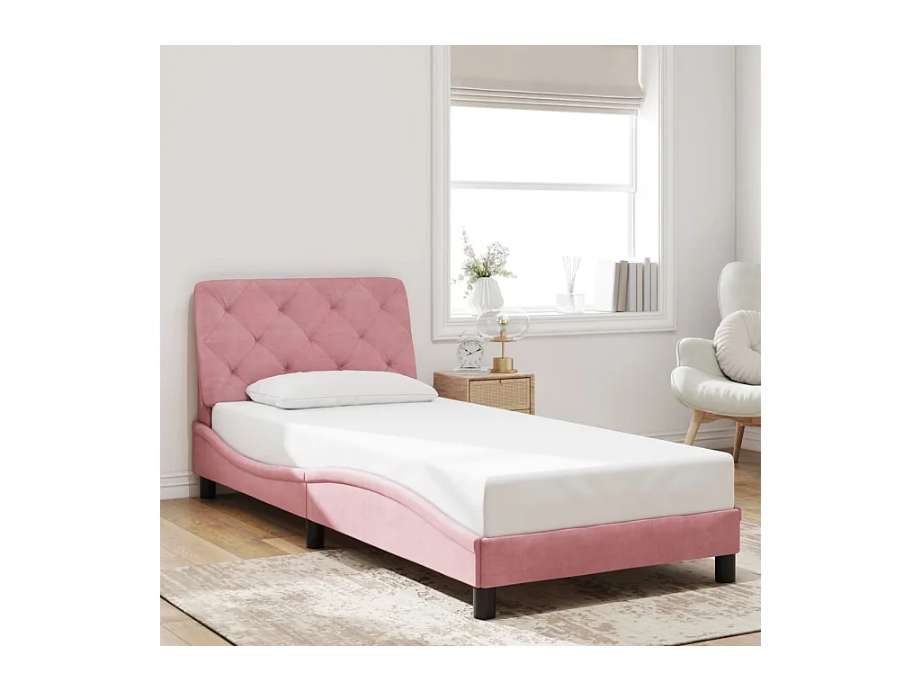 Bedframe zonder matras fluweel roze 90x190 cm