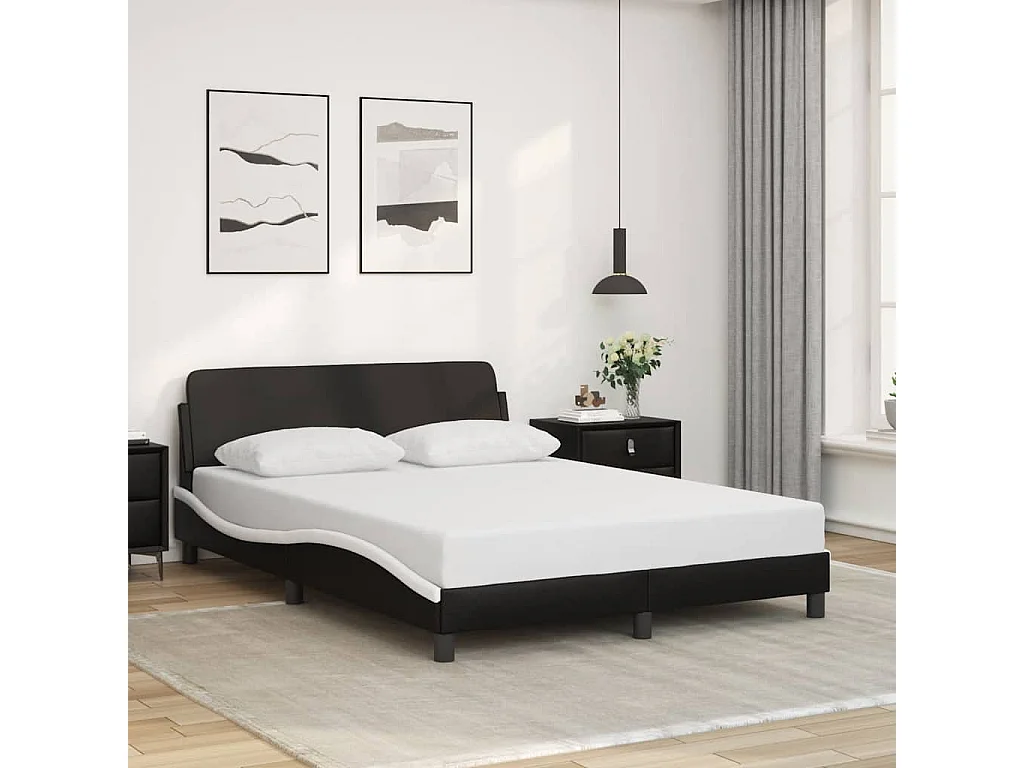 Cadre de lit Dover noir et blanc 140x190 cm similicuir