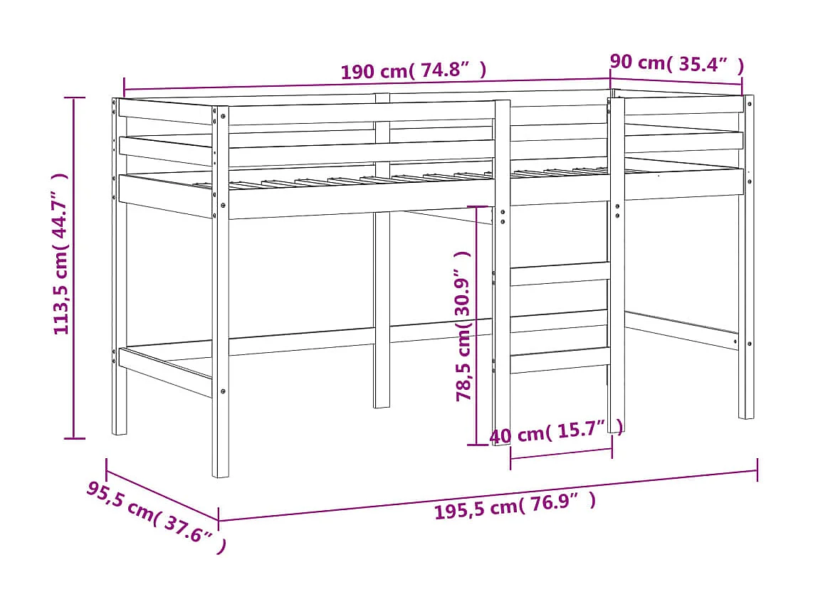 Kinderhoogslaper met tunnel 90x190 cm massief grenenhout roze