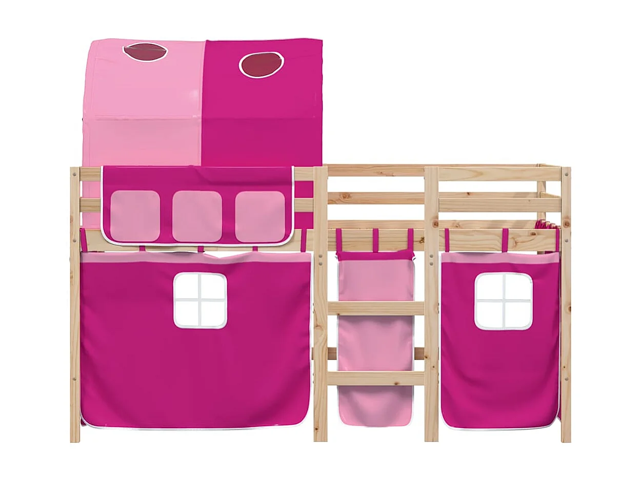 Kinderhoogslaper met tunnel 90x190 cm massief grenenhout roze