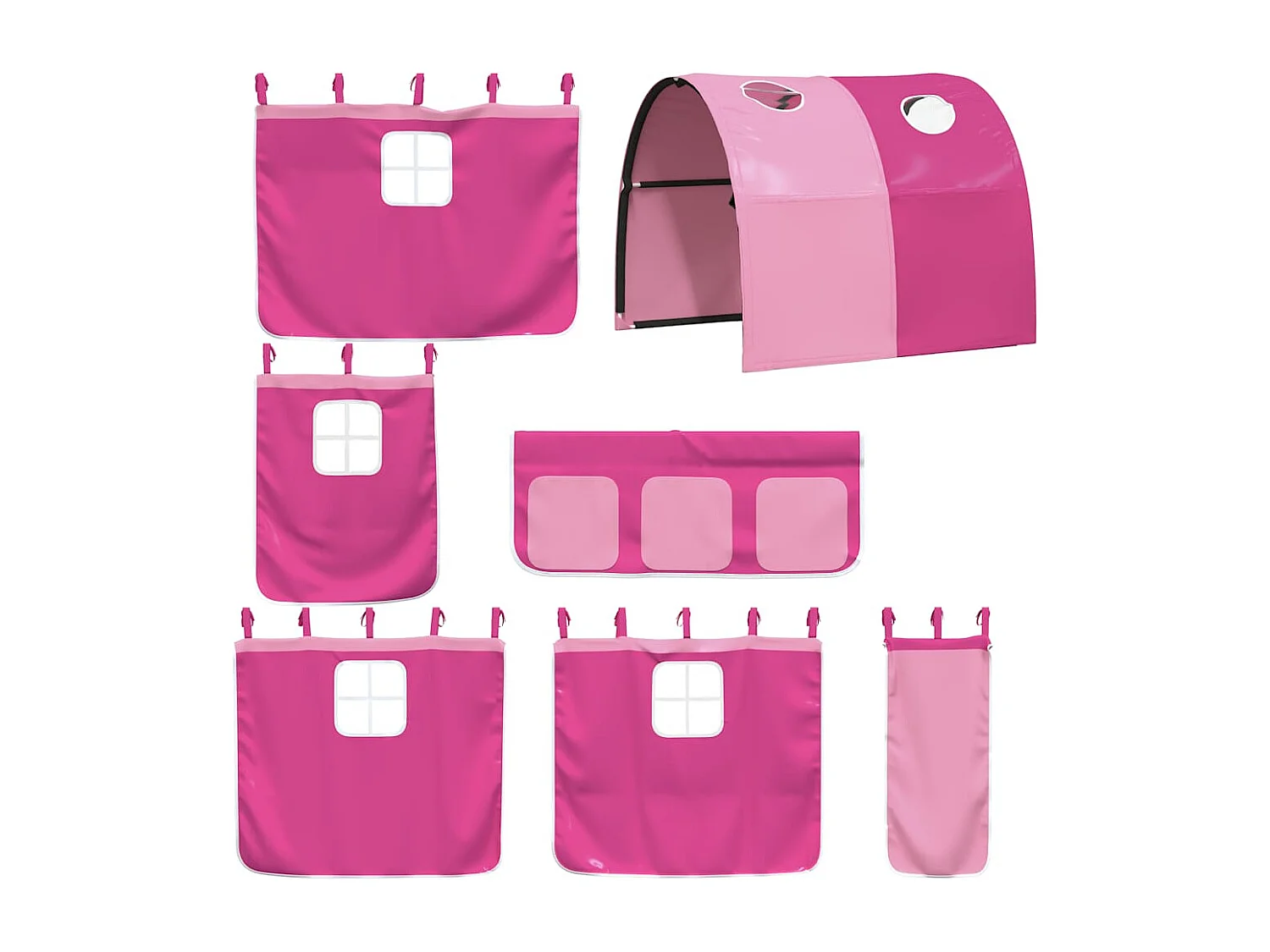 Kinderhoogslaper met tunnel 90x190 cm massief grenenhout roze