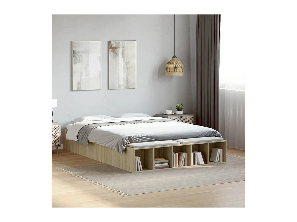 Estructura de cama madera de ingeniería roble Sonoma 135x190 cm
