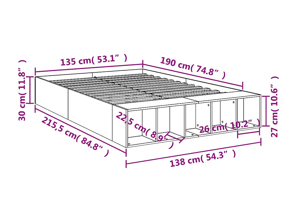 Bedframe bewerkt hout sonoma eikenkleurig 135x190 cm