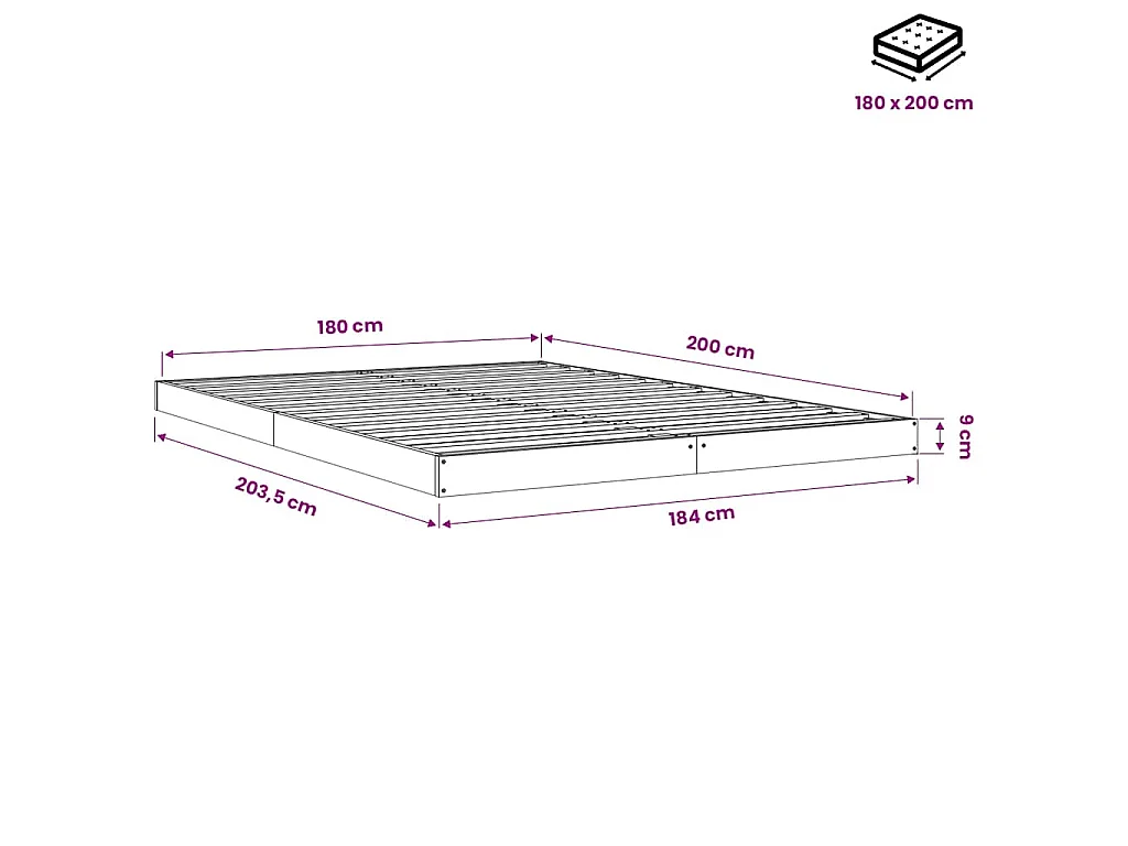 Cadre de lit sans matelas cire marron 180x200cm bois pin massif