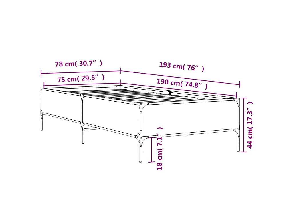 Bettgestell Sonoma-Eiche 75x190 cm Holzwerkstoff und Metall