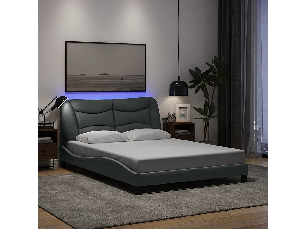 Bettgestell mit LED ohne Matratze "Hvar" Hellgrau 140x200 cm Stoff
