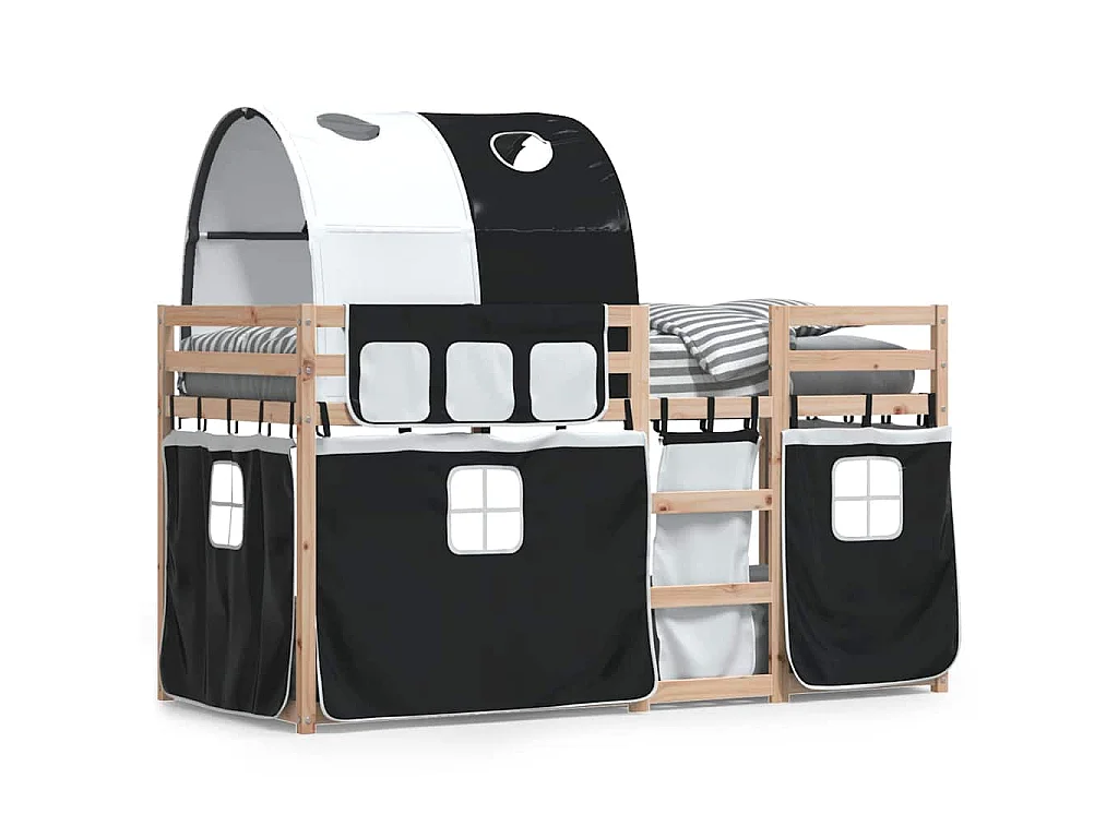 Letto a Castello senza Materasso Bianco e Nero 75x190 cm inPino