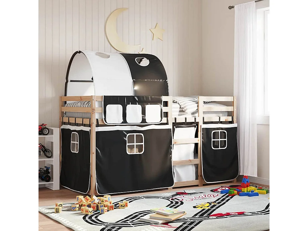 Letto a Castello senza Materasso Bianco e Nero 75x190 cm inPino