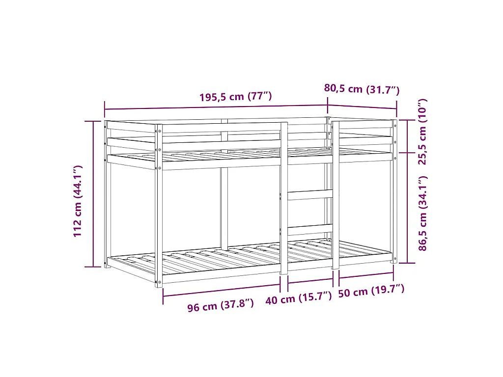 Letto a Castello senza Materasso Bianco e Nero 75x190 cm inPino