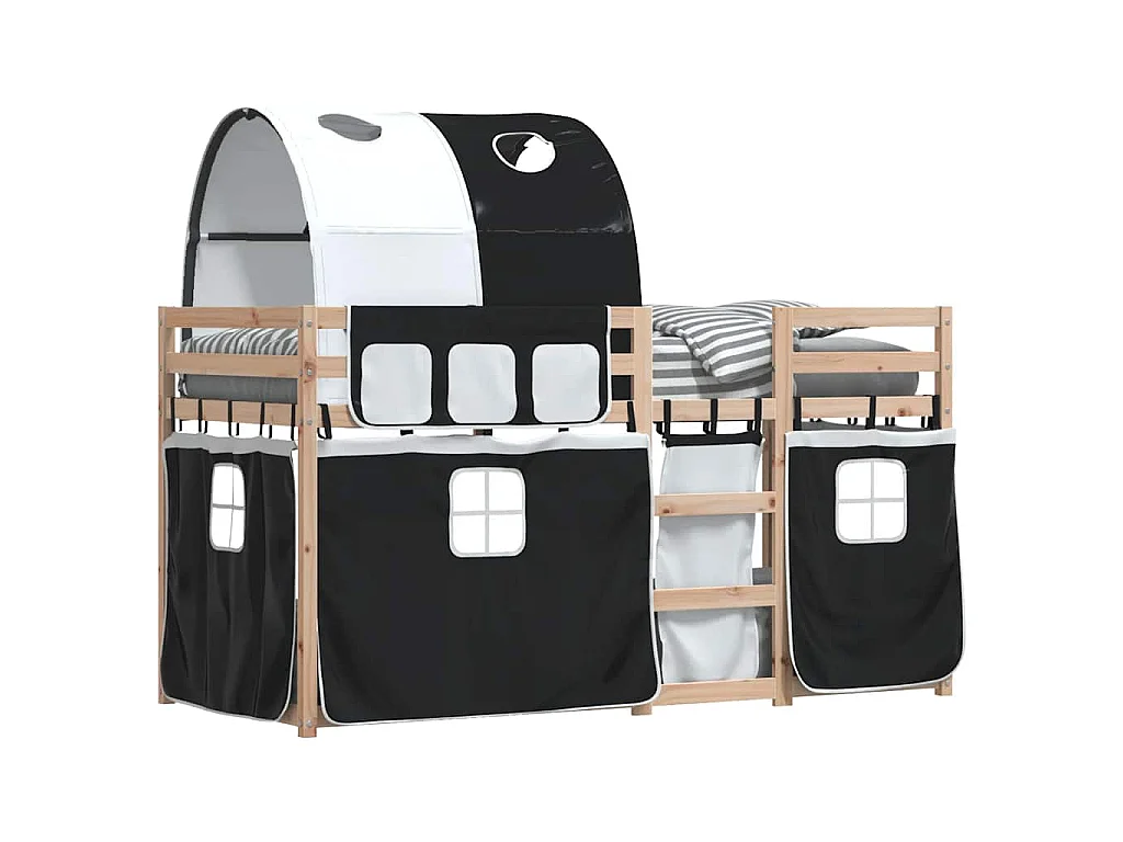 Letto a Castello senza Materasso Bianco e Nero 75x190 cm inPino