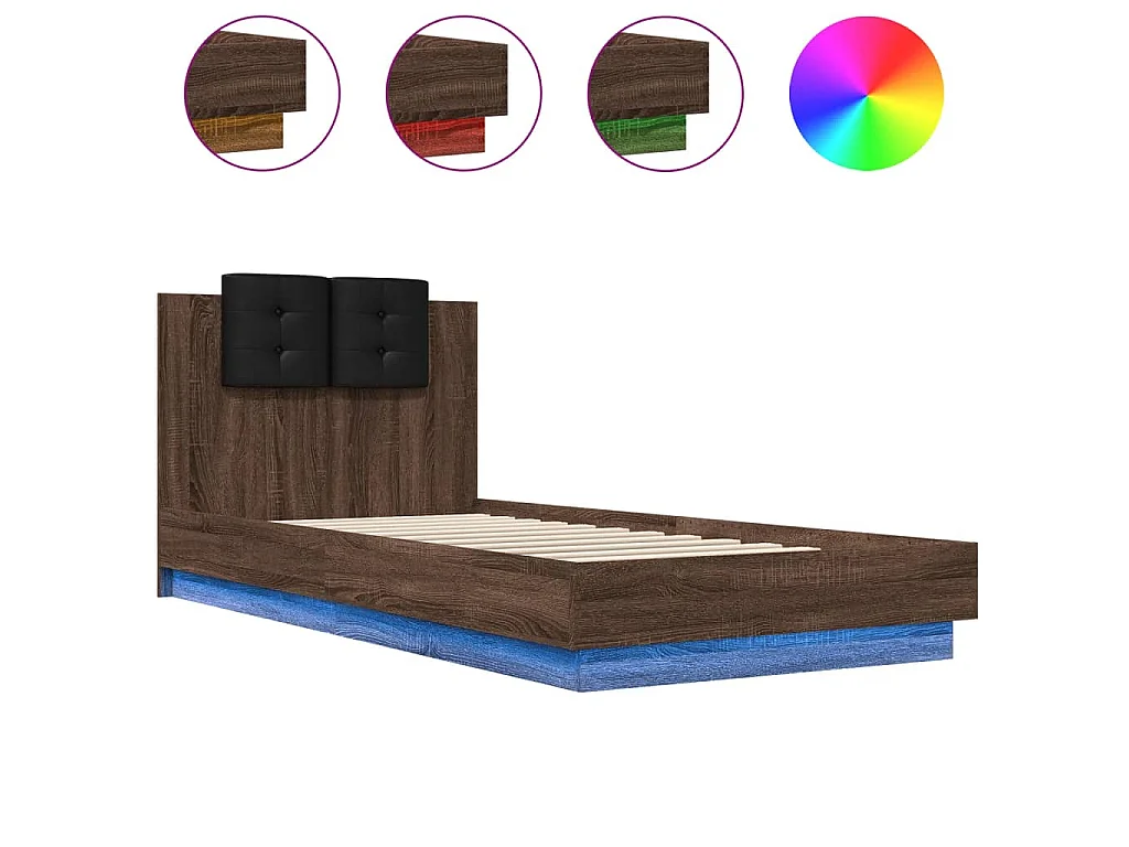 Cadre de lit avec LED sans matelas chêne marron 90x200 cm