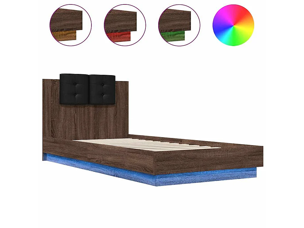 Cadre de lit avec LED sans matelas chêne marron 90x200 cm