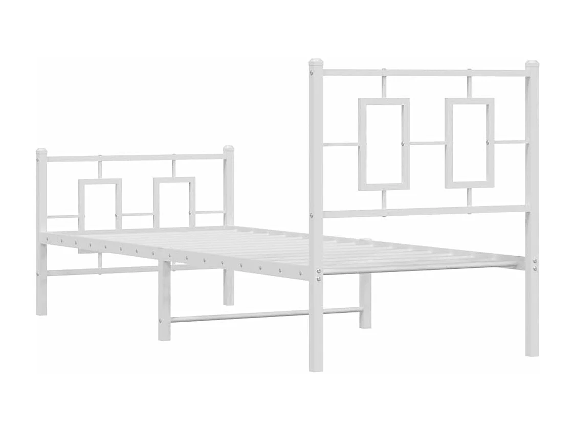 Cadre de lit métal sans matelas avec pied de lit blanc 75x190cm