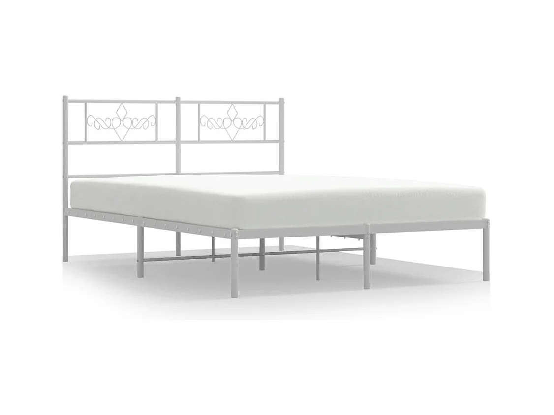 Cadre de lit métal sans matelas et tête de lit blanc 140x200 cm