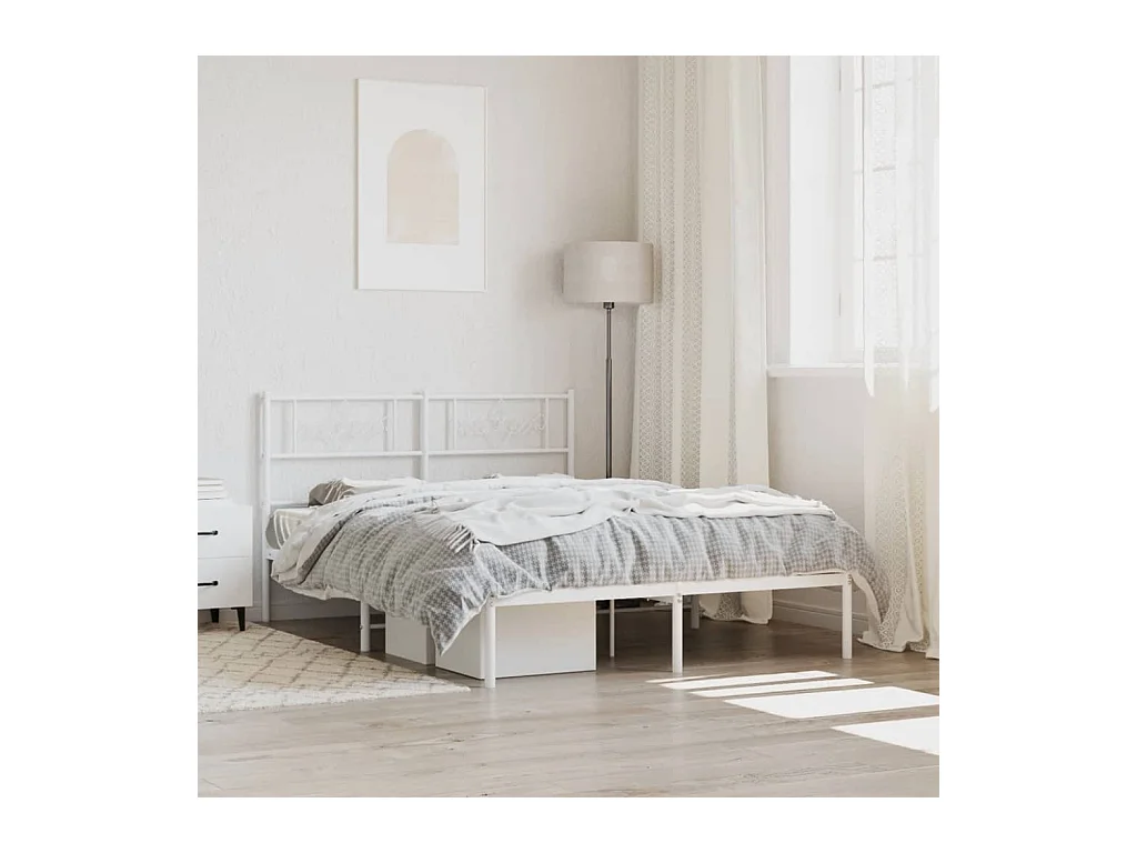 Bedframe met hoofdbord metaal wit 140x200 cm