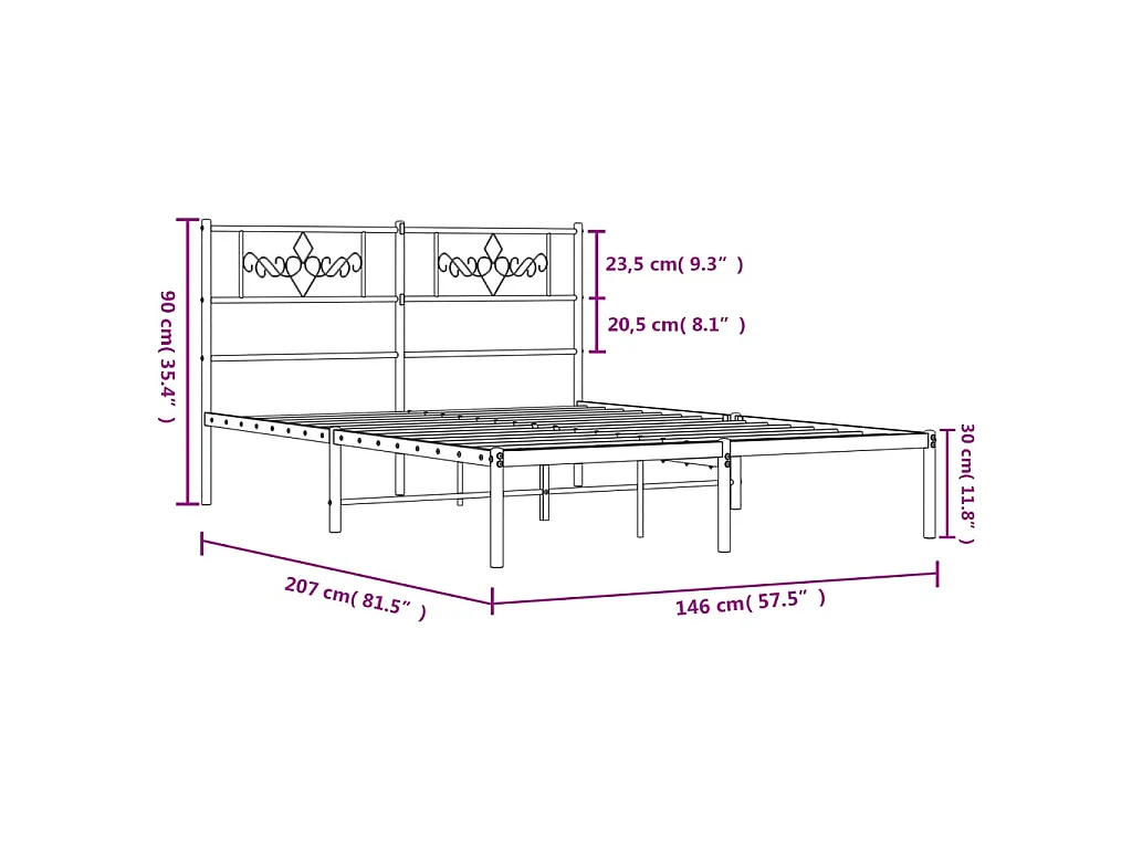 Bedframe met hoofdbord metaal wit 140x200 cm
