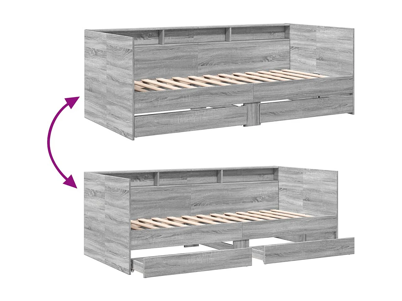 Slaapbank met lades zonder matras 90x200 cm grijs sonoma eiken