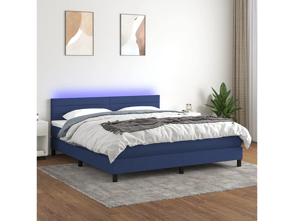Sommier à lattes de lit avec matelas LED Bleu 180x200 cm Tissu