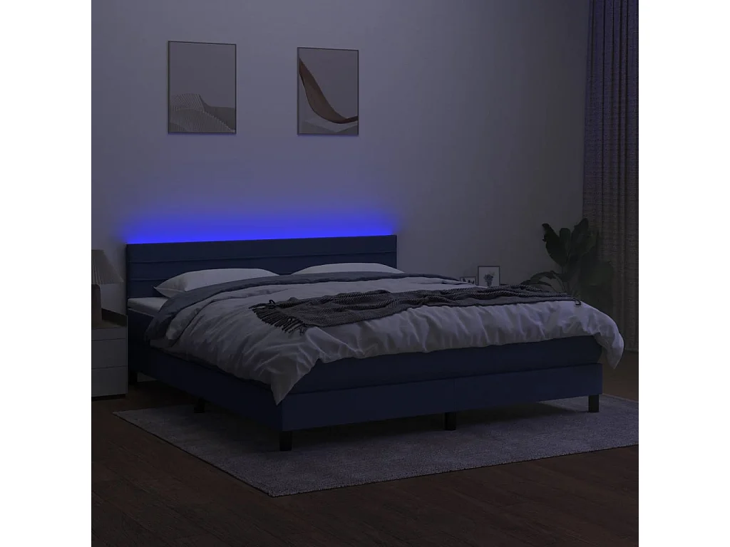 Sommier à lattes de lit avec matelas LED Bleu 180x200 cm Tissu