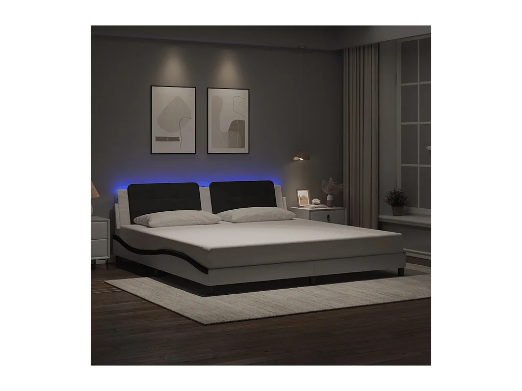 Cadre de lit avec LED sans matelas blanc et noir 200x200 cm