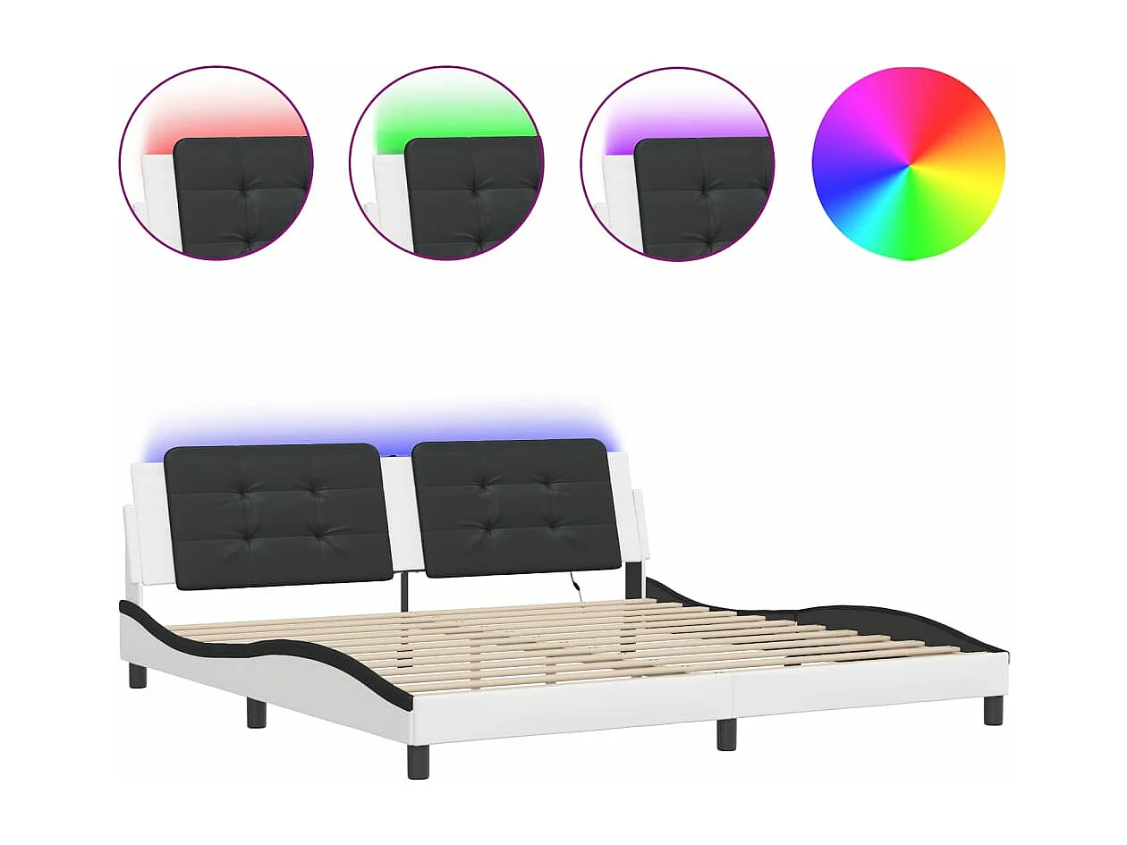 Estrutura de cama com LED sem colchão Zadar 200x200cm branco/preto