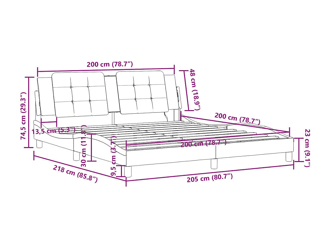 Estrutura de cama com LED sem colchão Zadar 200x200cm branco/preto