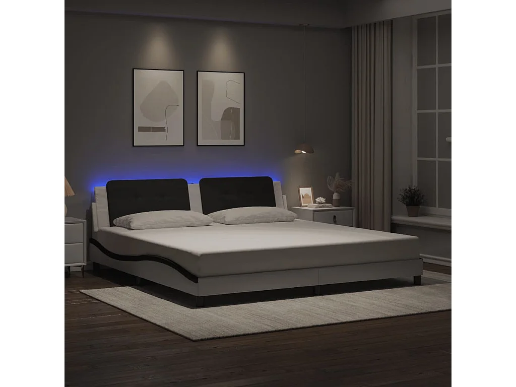 Bedframe met LED zonder matras "Zadar" wit en zwart 200x200 cm