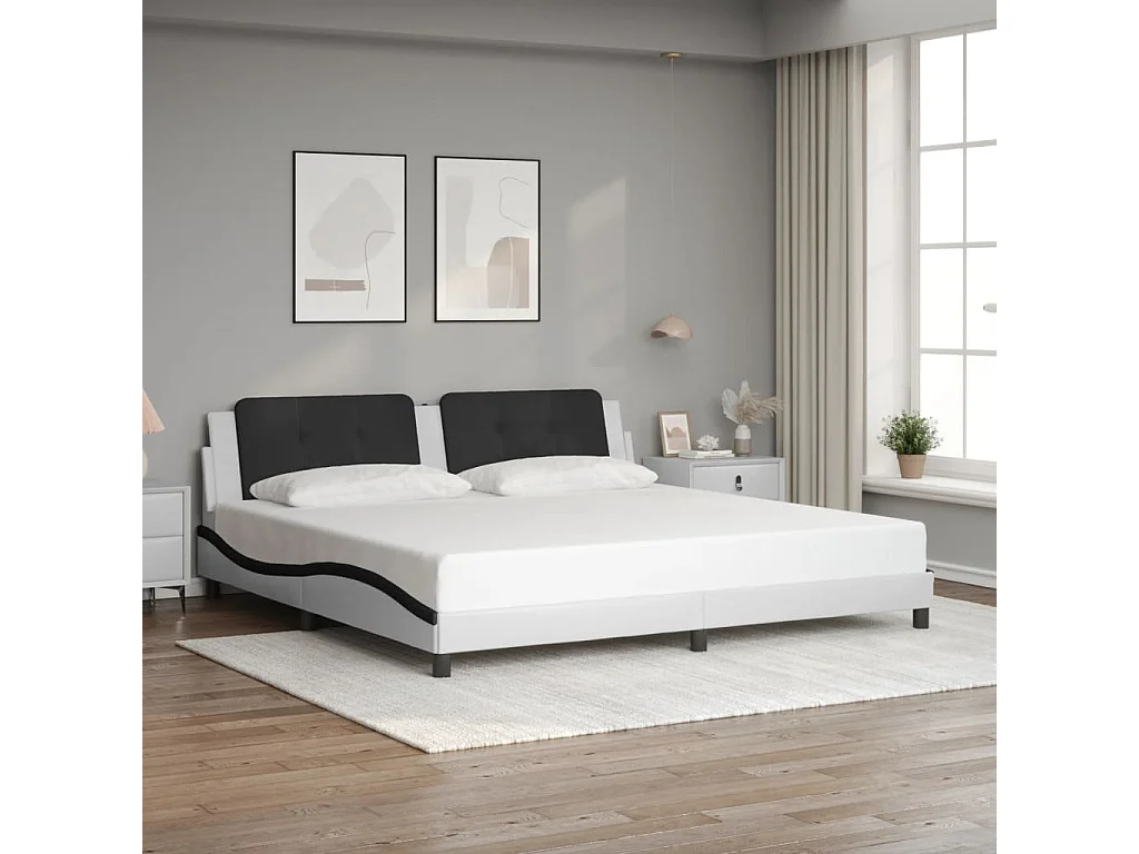 Bedframe met LED zonder matras "Zadar" wit en zwart 200x200 cm
