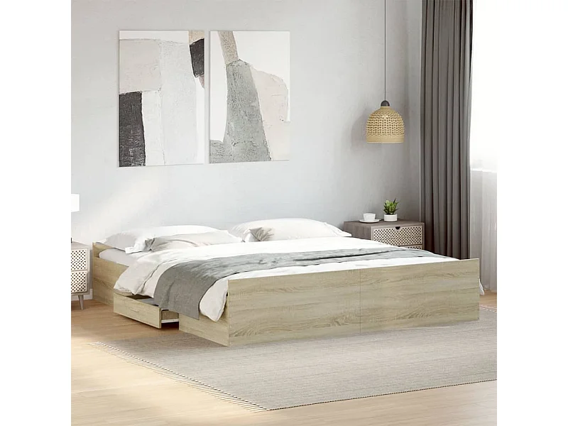 Cadre de lit avec tiroirs sans matelas chêne sonoma 180x200 cm