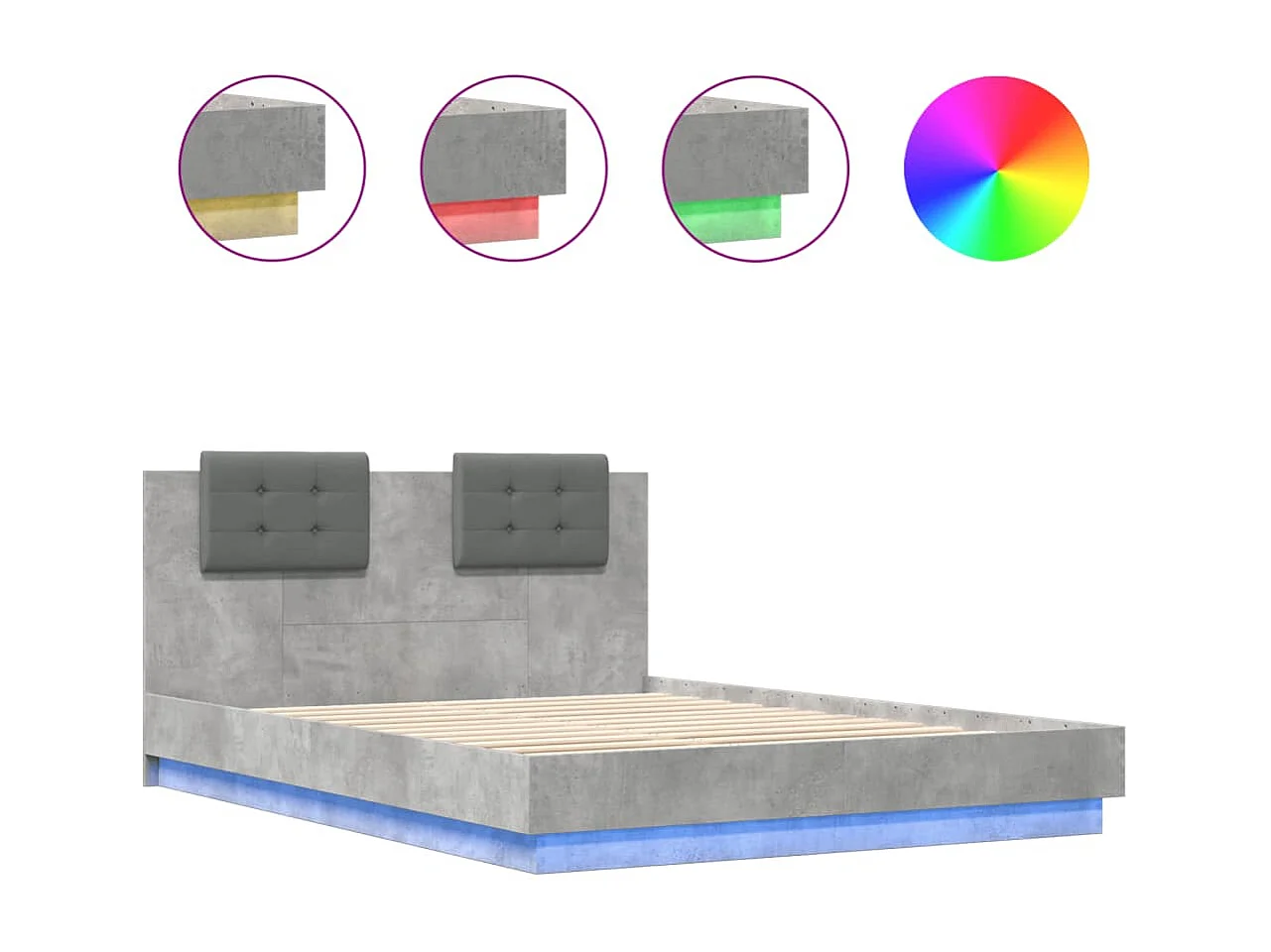 Cadre de lit avec LED sans matelas gris béton 150x200 cm