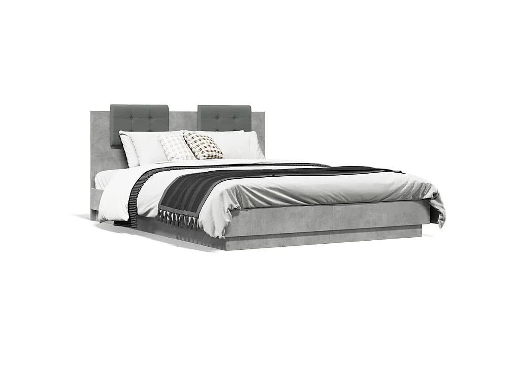 Estrutura cama c/ cabeceira/luzes LED 150x200 cm cinza cimento