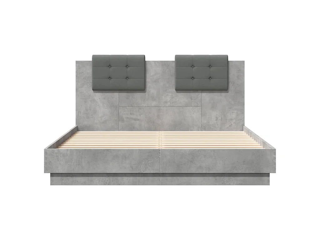 Estrutura cama c/ cabeceira/luzes LED 150x200 cm cinza cimento