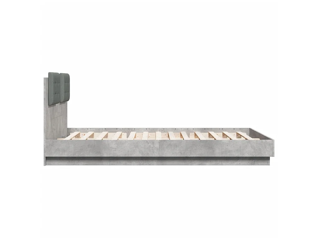Estrutura cama c/ cabeceira/luzes LED 150x200 cm cinza cimento