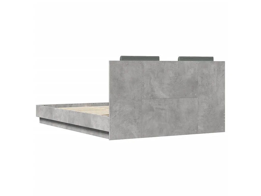 Estrutura cama c/ cabeceira/luzes LED 150x200 cm cinza cimento