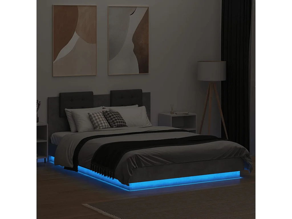 Cadre de lit avec LED sans matelas gris béton 150x200 cm
