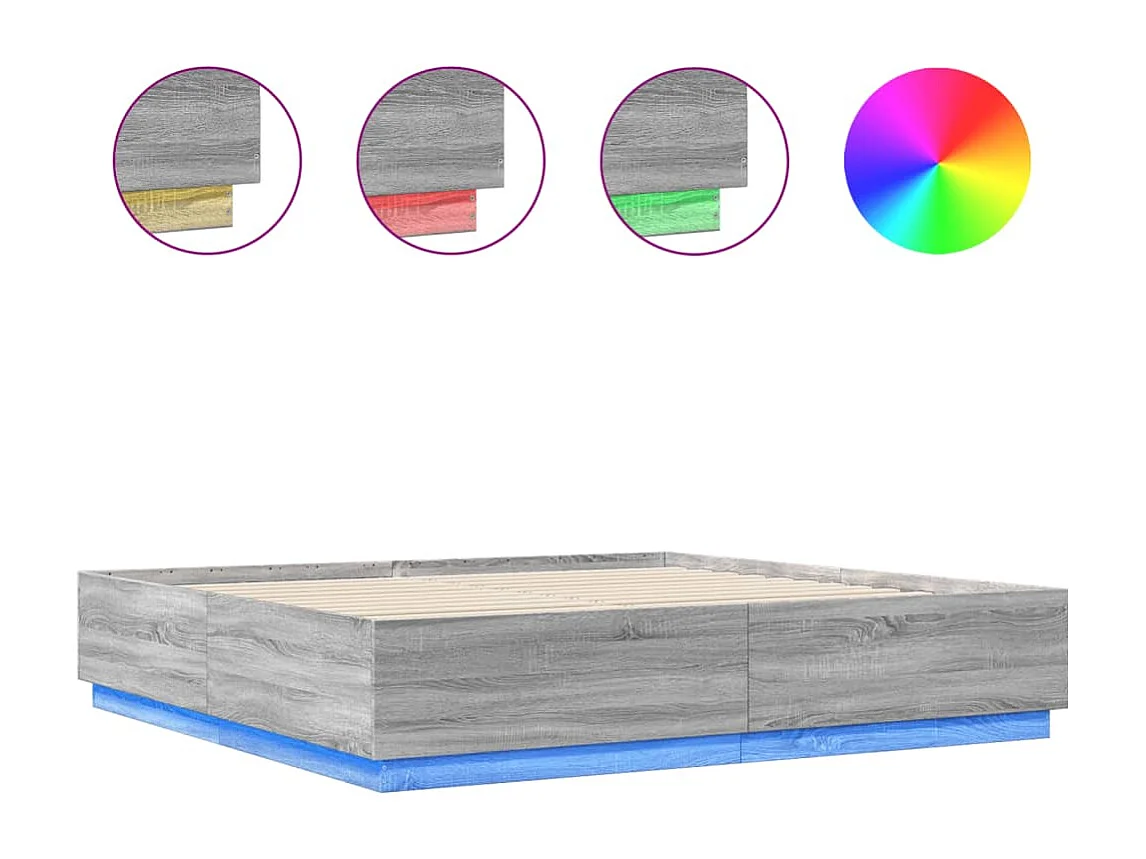 Bettgestell mit LED Grau Sonoma 180x200 cm Holzwerkstoff