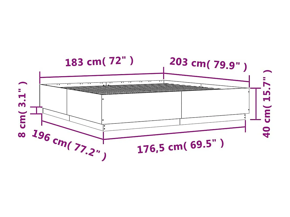 Bettgestell mit LED Grau Sonoma 180x200 cm Holzwerkstoff