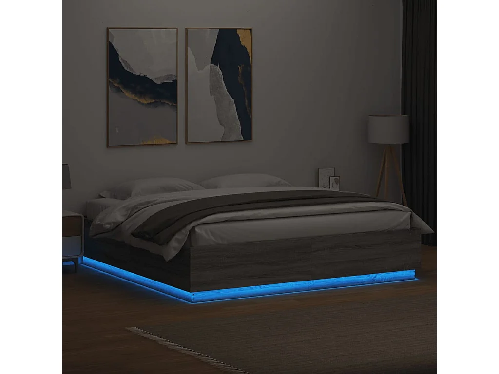 Bettgestell mit LED Grau Sonoma 180x200 cm Holzwerkstoff