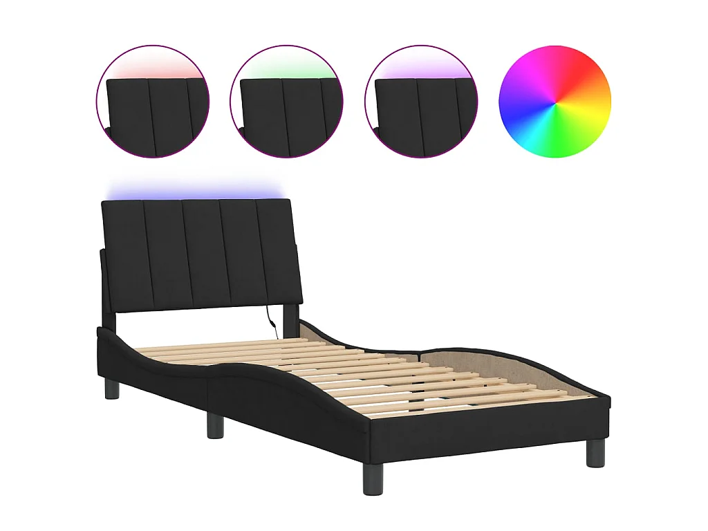 Bettgestell mit LED ohne Matratze "Hanko" Schwarz 90x200 cm Samt