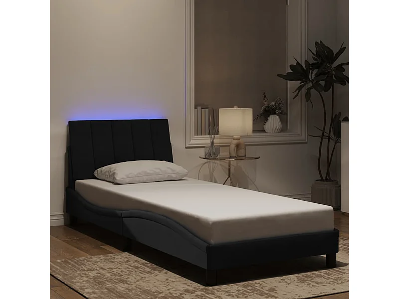 Bedframe met LED zonder matras "Hanko"  fluweel zwart 90x200 cm