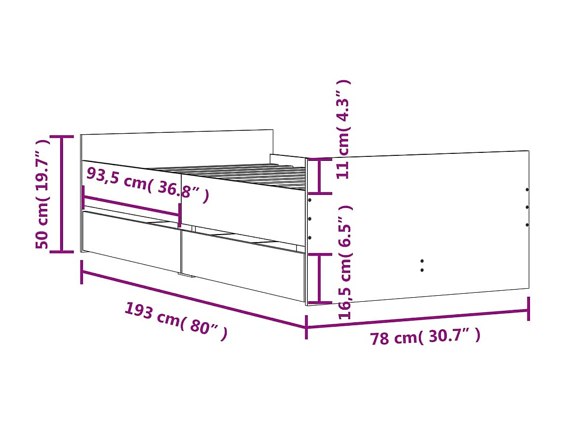 Cadre de lit sans matelas chêne sonoma 75x190 cm