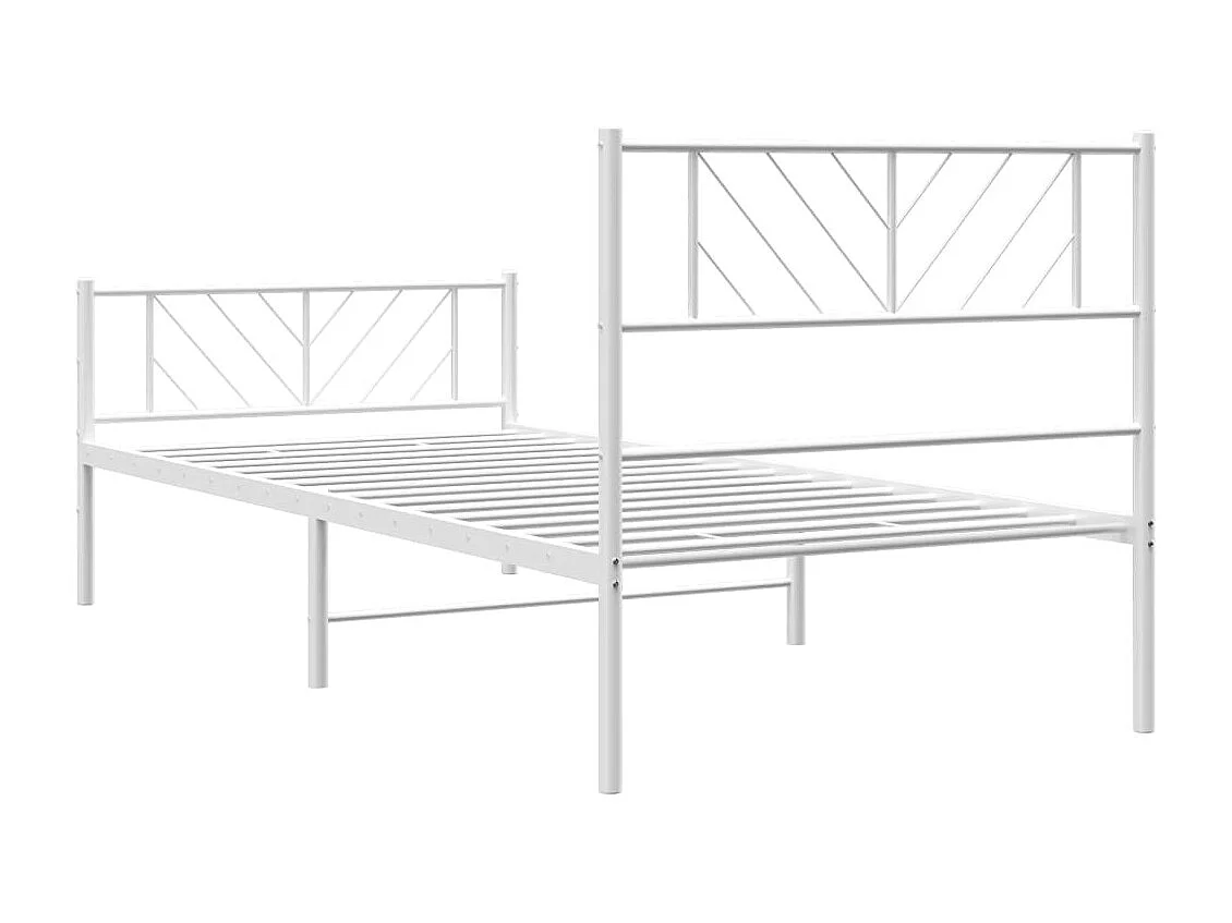 Cadre de lit métal sans matelas avec pied de lit blanc 90x190cm